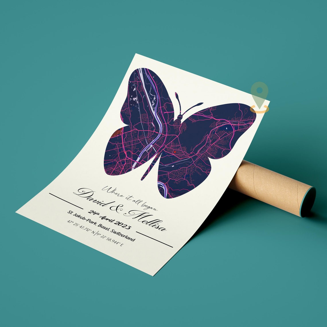 Personalized Butterfly Map Art Where It All Began Gift Poster - Image 2