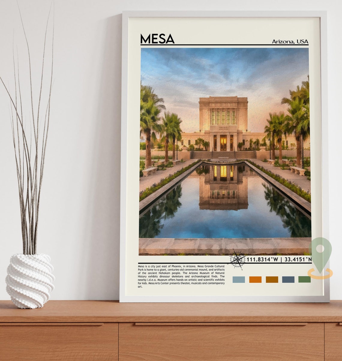 Mesa Arizona Temple Reflecting Pool Sunset Desert Oasis Poster - Image 3