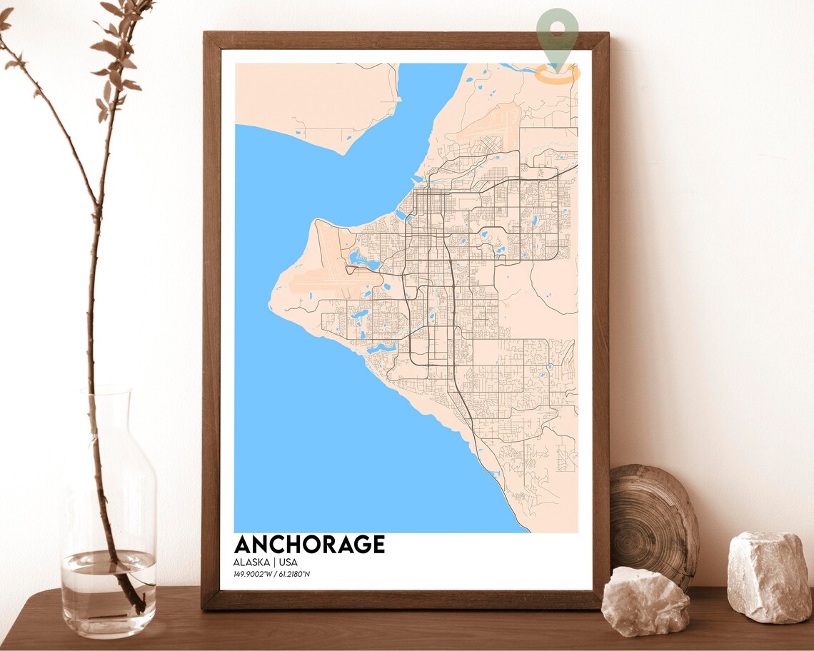 Anchorage Alaska USA Sepia Vintage Style City Street Map Poster - Image 4