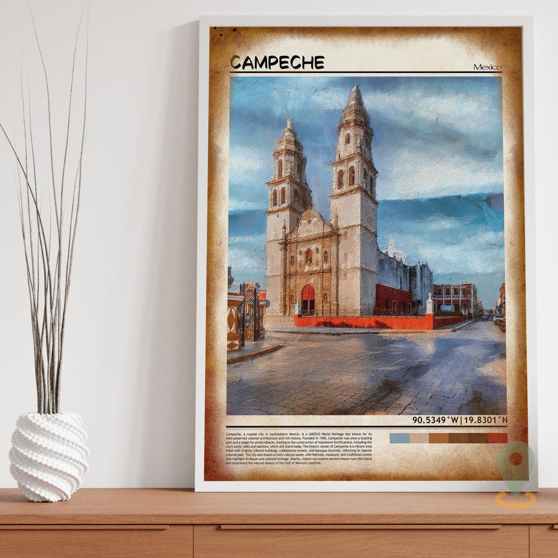 Campeche Mexico Cathedral Baroque Facade Historic Square Poster - Image 3