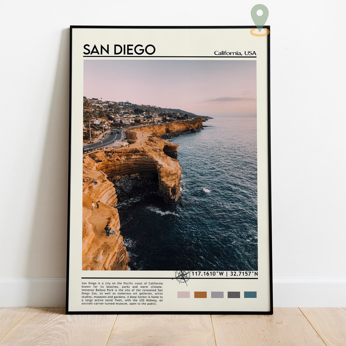 San Diego California Sea Cliffs Cove Aerial Ocean View Poster - Image 5