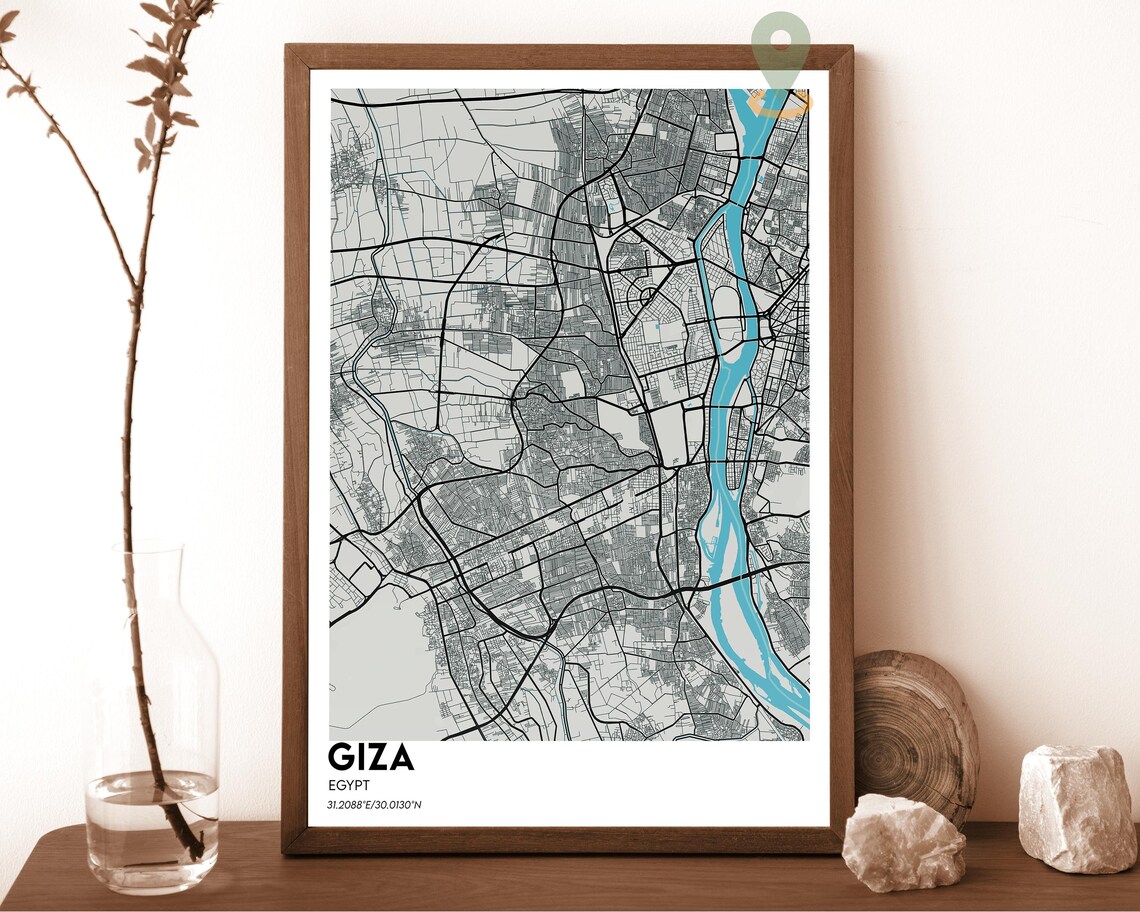 Giza Egypt Vintage Sepia Antique Style City Map Home Decor Poster - Image 2