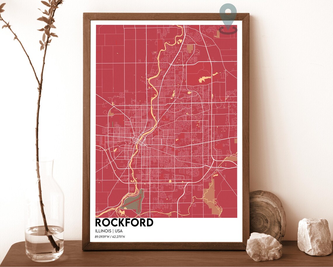 Rockford Illinois Dark Charcoal Street Grid Map Home Decor Poster - Image 4