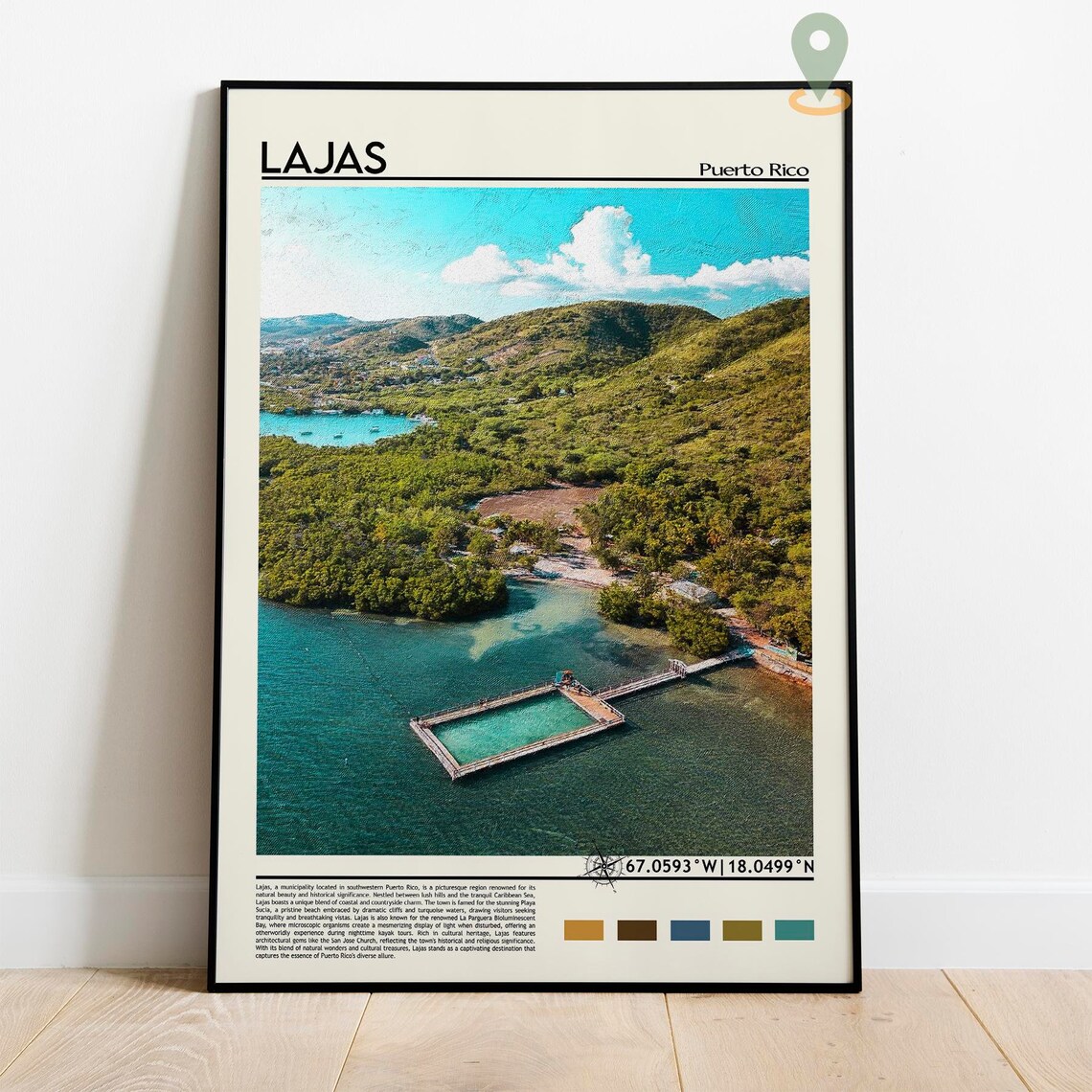 Lajas Puerto Rico Turquoise Bay Aerial Lagoon Sunset Travel Poster - Image 3