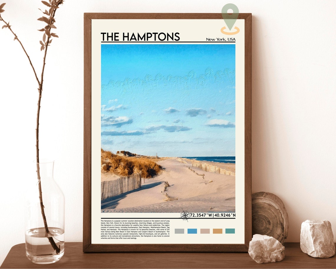 The Hamptons New York Beach Dunes Summer Shoreline USA Travel Poster