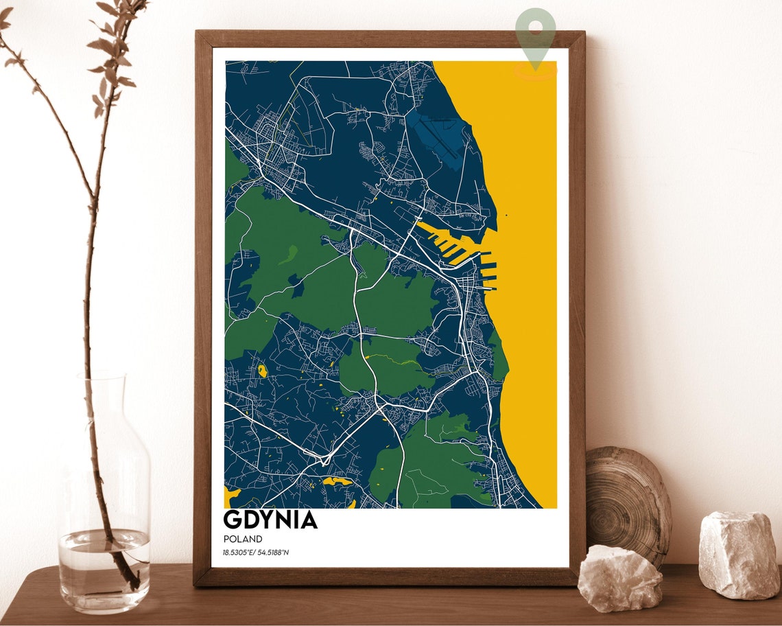Gdynia Poland Retro Vintage Baltic Coast Harbor City Map Poster - Image 6