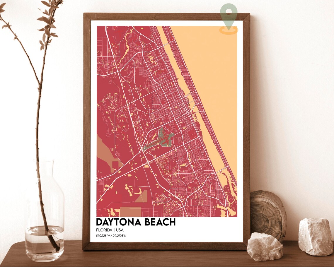 Daytona Beach Florida Navy Yellow Coastal City Map Art Poster - Image 4