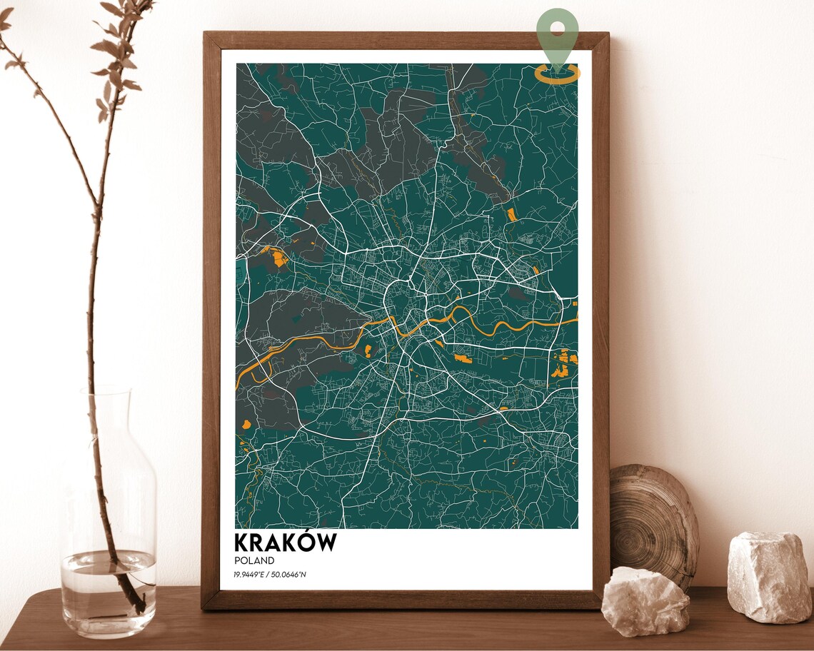 Krakow Poland Soft Blue Modern Minimalist City Street Map Wall Art - Image 6