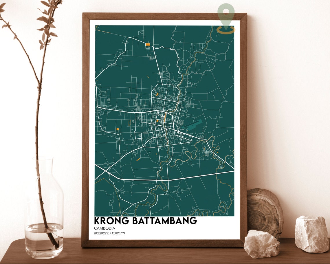 Krong Battambang Cambodia Red Bold Minimalist Street Map Poster - Image 2
