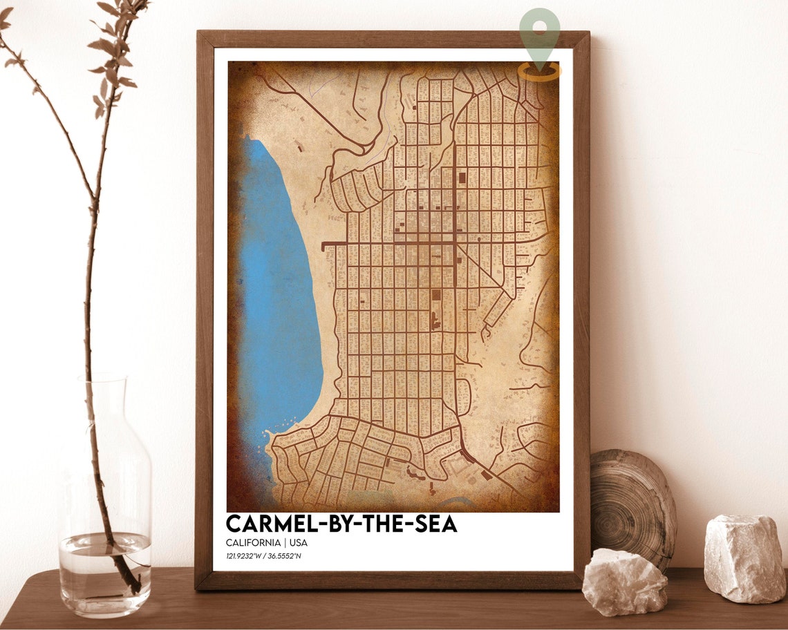 Carmel By The Sea California Navy Gold Street Map Art Poster - Image 2