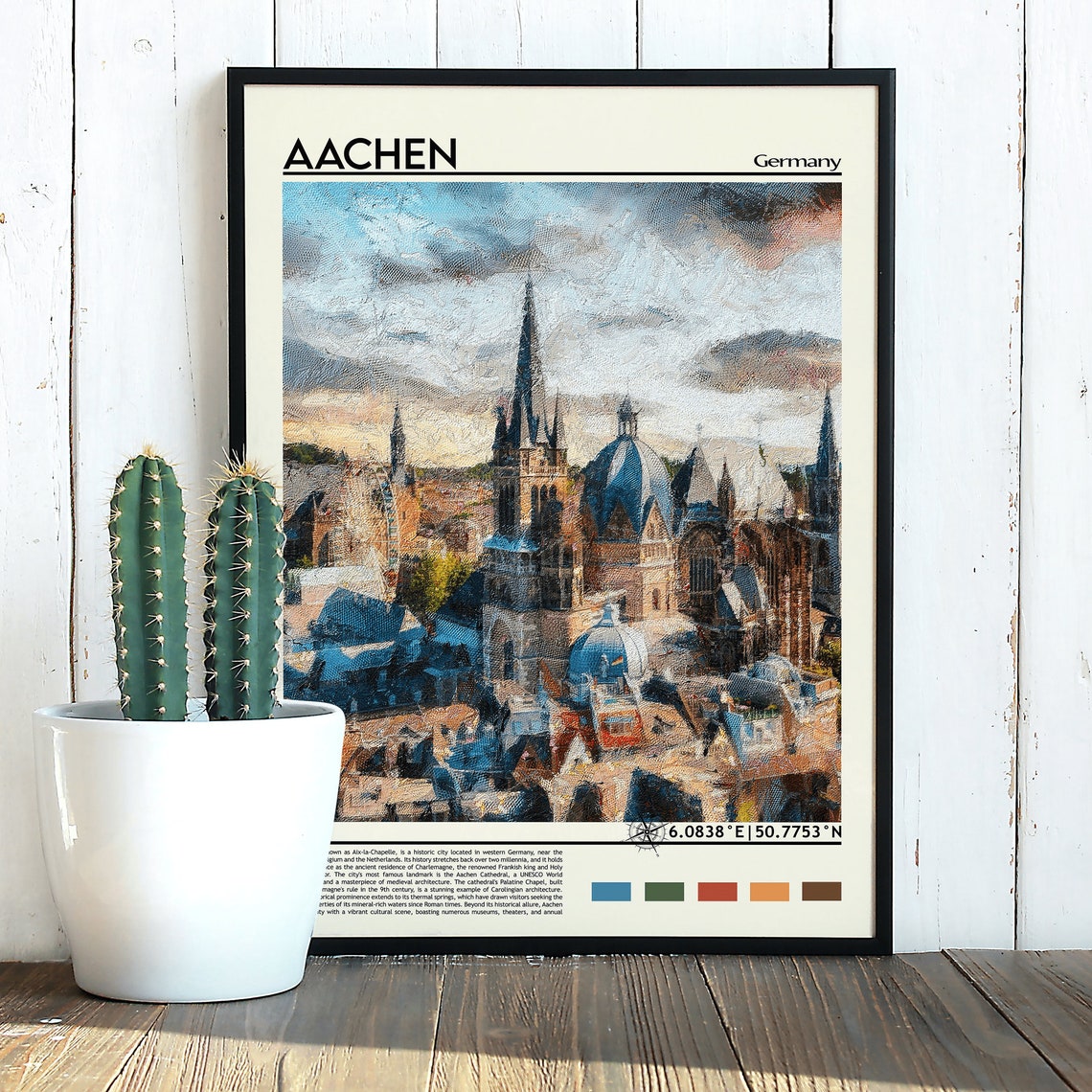 Aachen Germany Cathedral Domes Watercolor Travel Poster Europe - Image 3