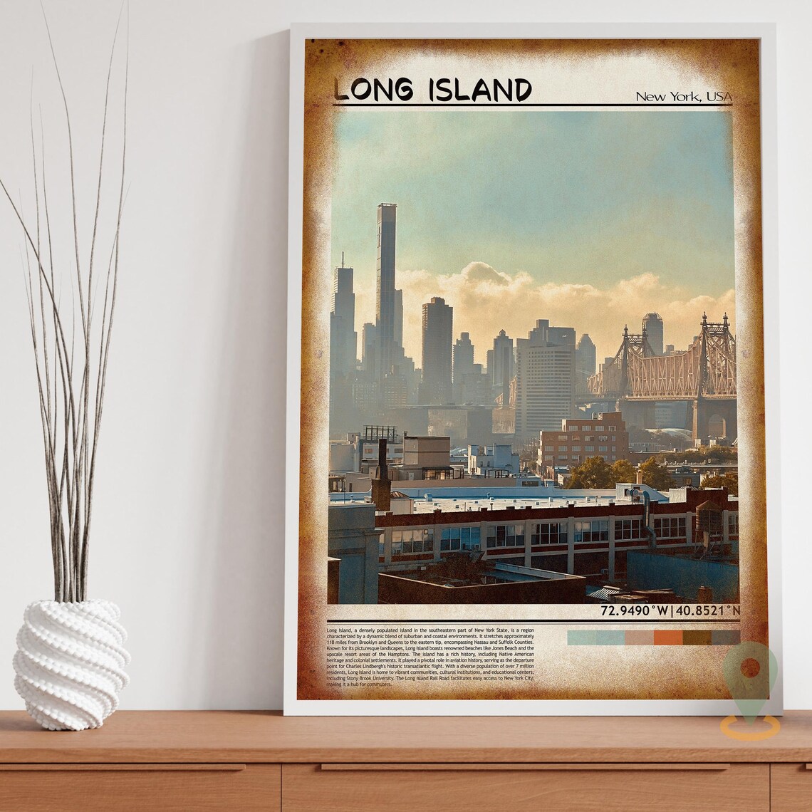 Long Island New York City Skyline Queensboro Bridge Travel Poster - Image 3