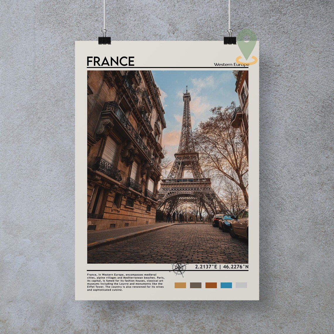Paris France Eiffel Tower Cobblestone Street Evening Photo Poster - Image 3
