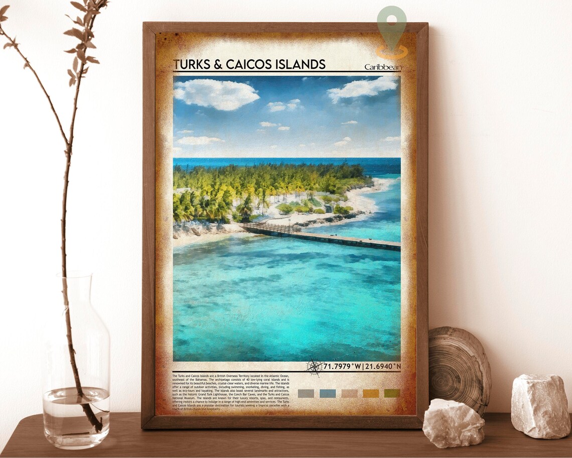 Turks and Caicos Islands Turquoise Aerial Beach Travel Poster - Image 6