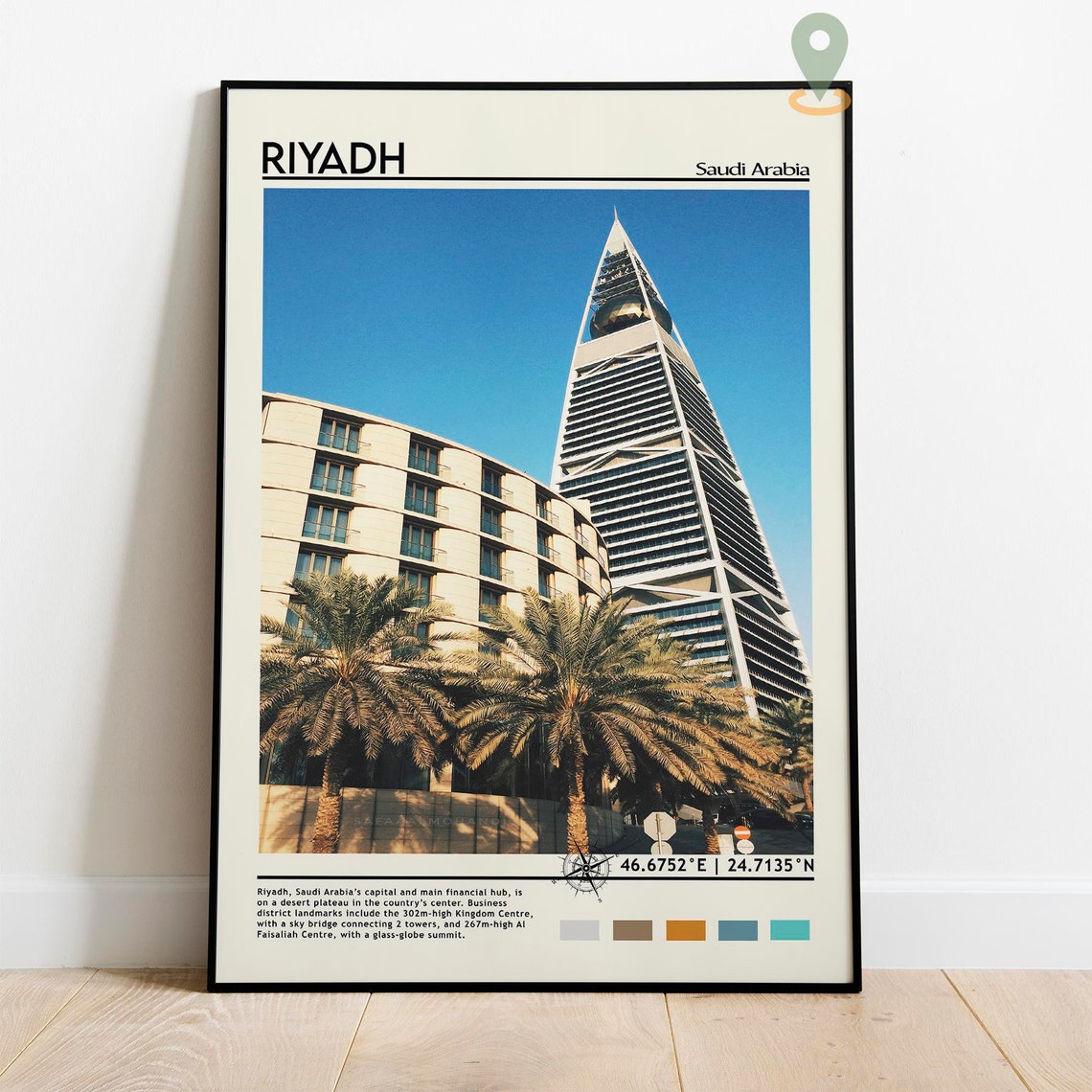 Riyadh Saudi Arabia Al Faisaliah Tower Palms Skyline Travel Poster - Image 2