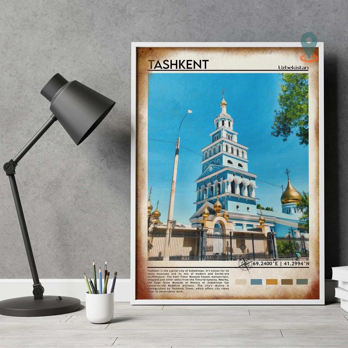 Tashkent Uzbekistan Blue Cathedral Golden Domes City Travel Poster - Image 4