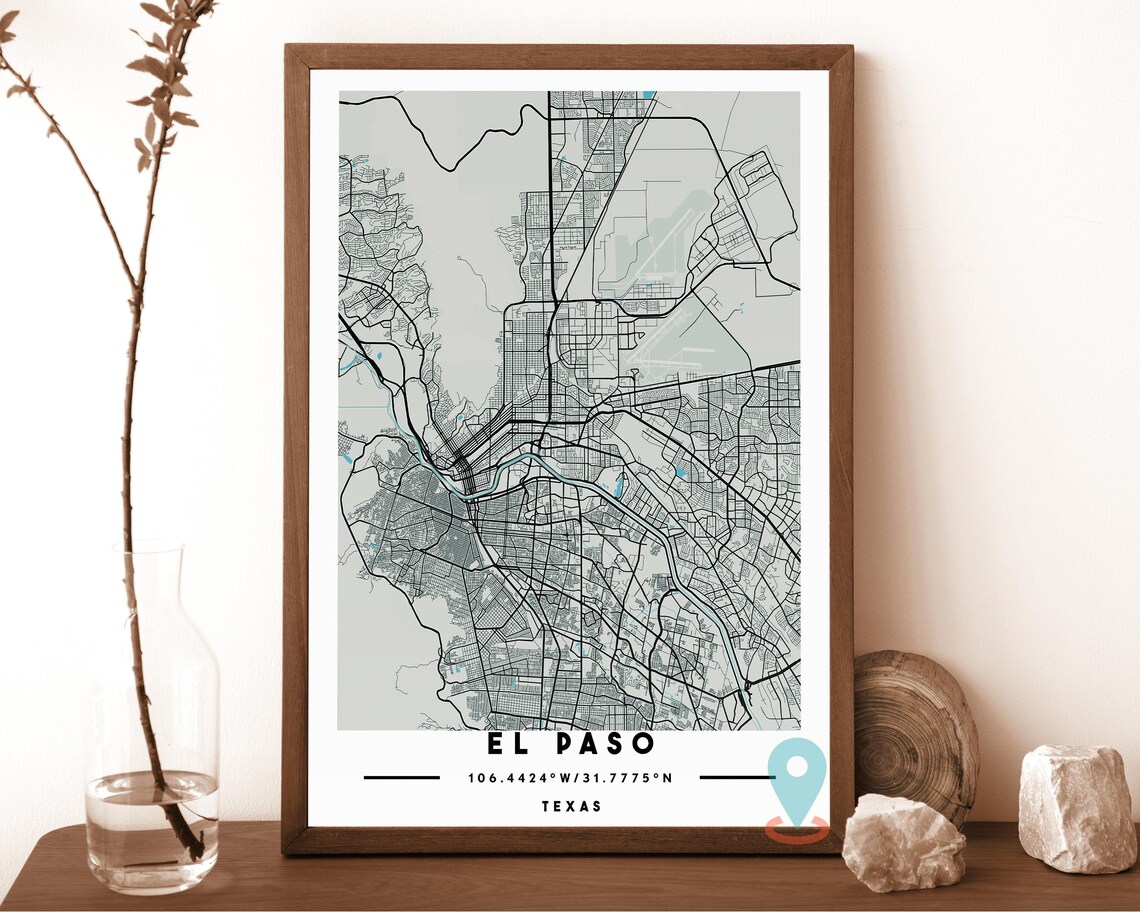 El Paso Texas Cream Copper City Street Map Coordinates Travel Poster - Image 4