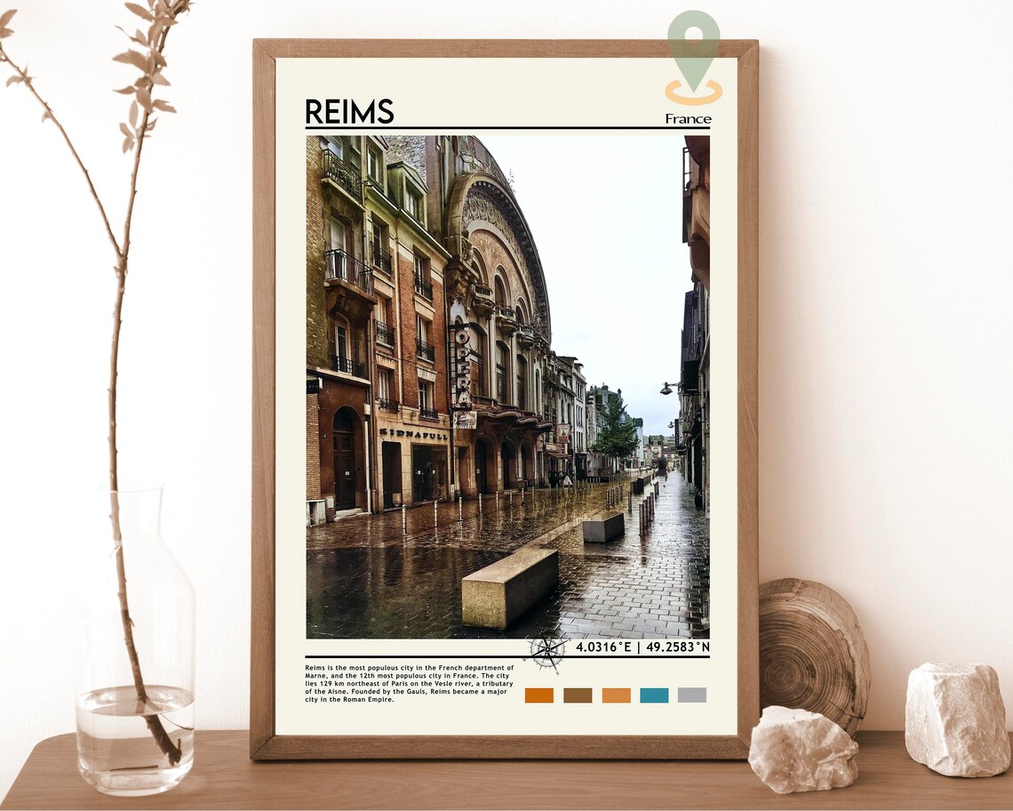 Reims France Rainy Street Opera Cinema Vintage Charm Travel Poster