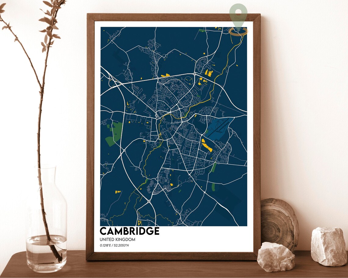 Cambridge United Kingdom Navy Street Map Elegant City Poster