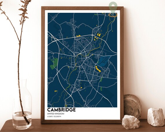 Cambridge United Kingdom Navy Street Map Elegant City Poster