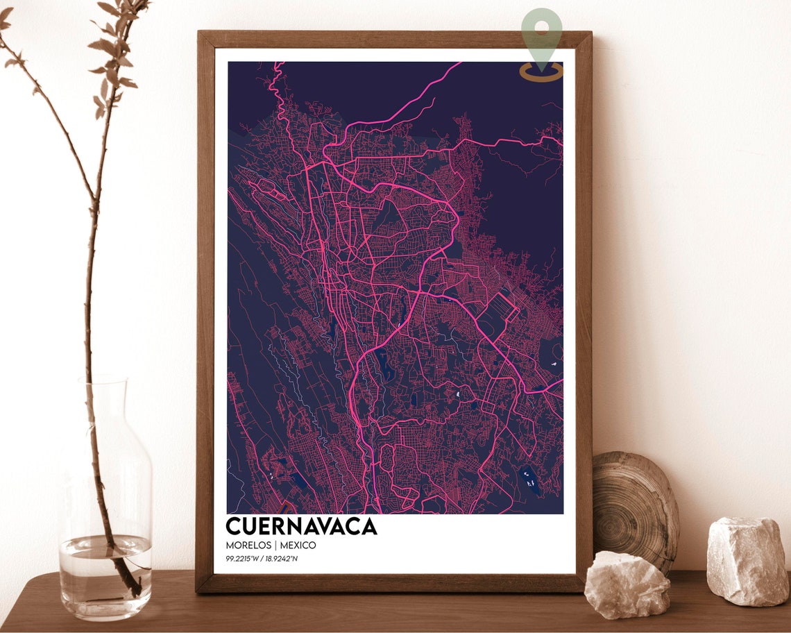 Cuernavaca Mexico Navy Green Modern City Map Street Grid Poster - Image 2