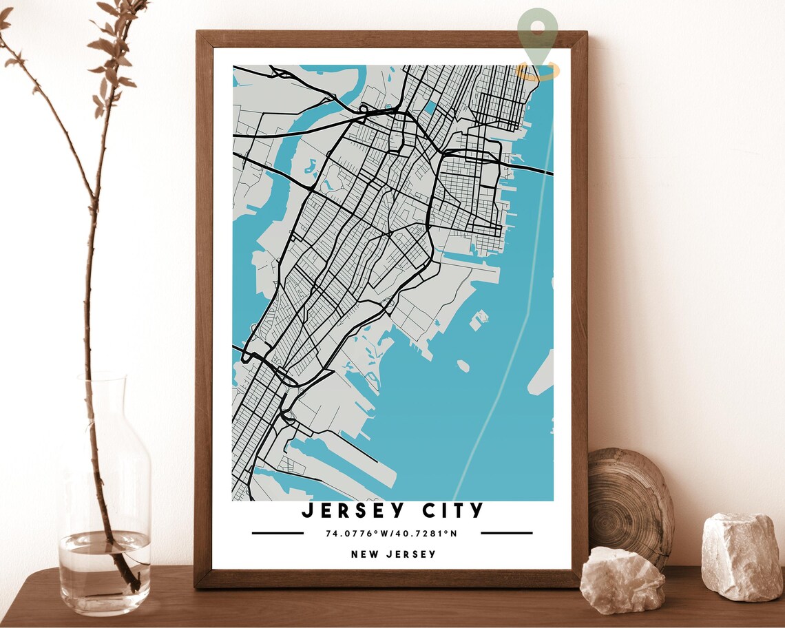 Jersey City New Jersey Vibrant Orange City Street Map Poster - Image 3