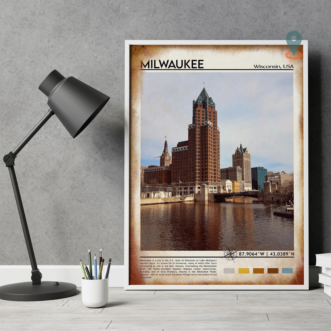 Milwaukee Wisconsin Downtown Riverfront Skyline City View Poster - Image 4