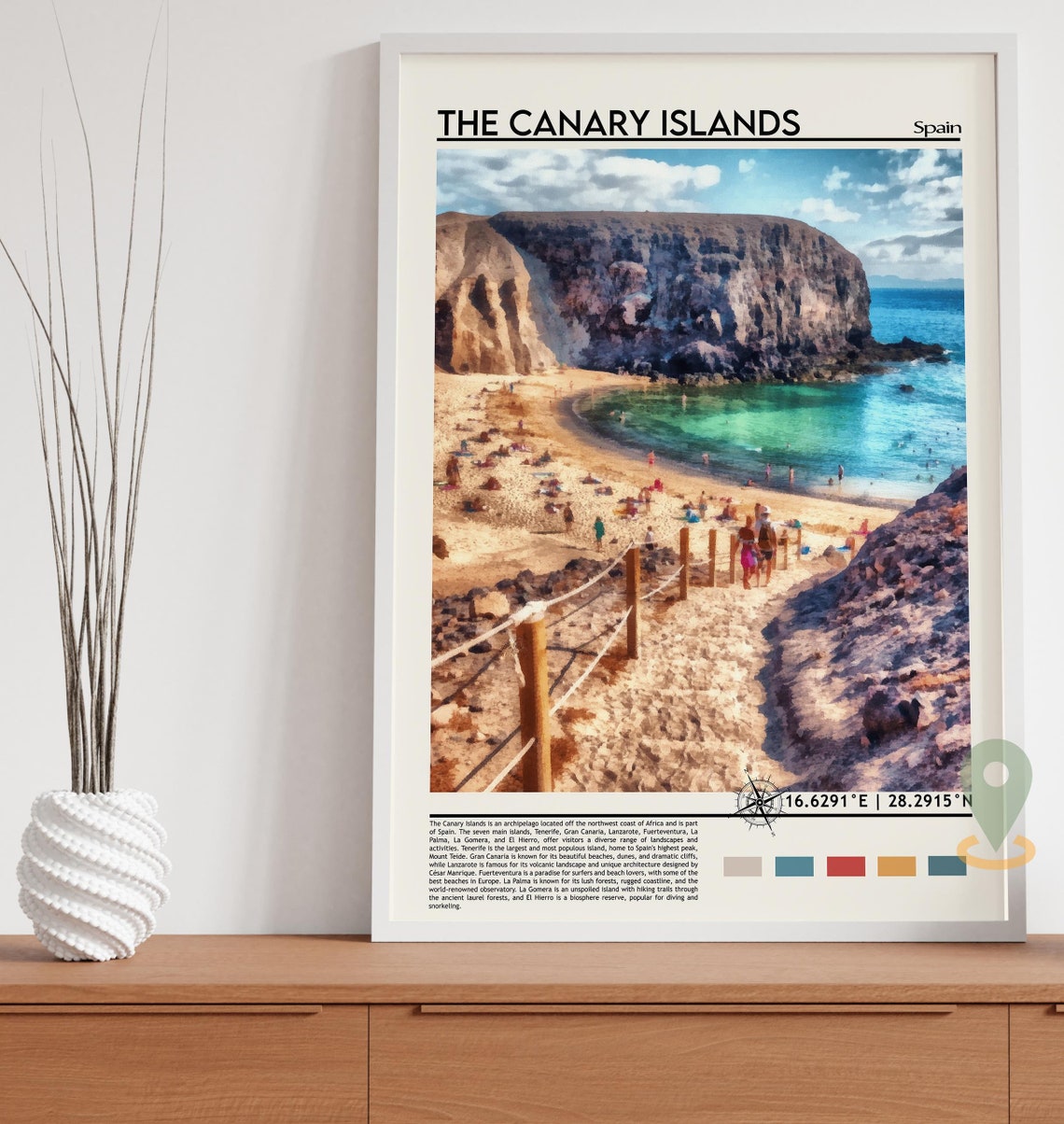 Canary Islands Spain Rocky Cove Beach Cliffs Travel Photo Poster - Image 2