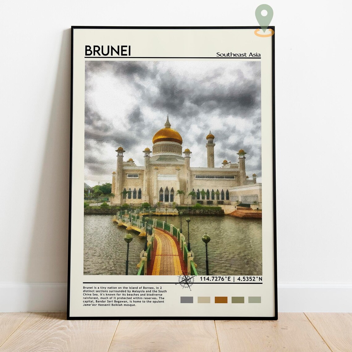 Brunei Golden Dome Mosque Southeast Asia Riverside Travel Poster - Image 2