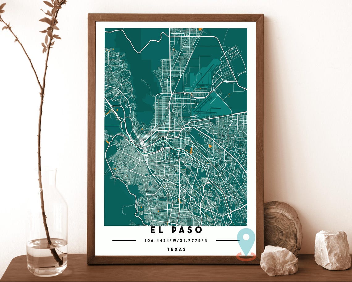 El Paso Texas Cream Copper City Street Map Coordinates Travel Poster - Image 5