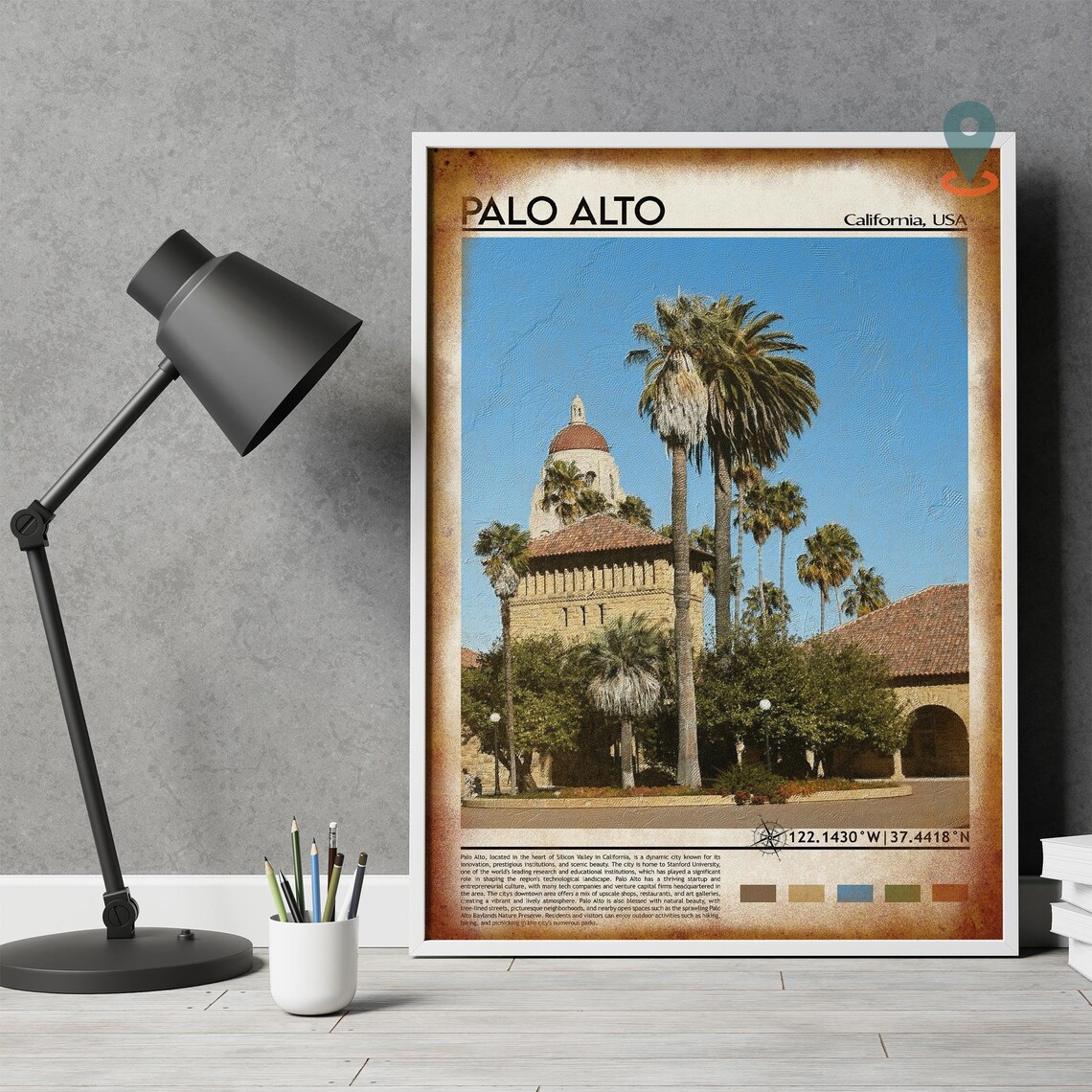 Palo Alto California Hoover Tower Stanford Palm Trees Travel Print - Image 4
