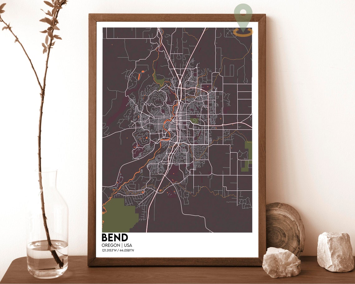 Bend Oregon USA Bold Red High Desert Modern City Street Map Poster - Image 5