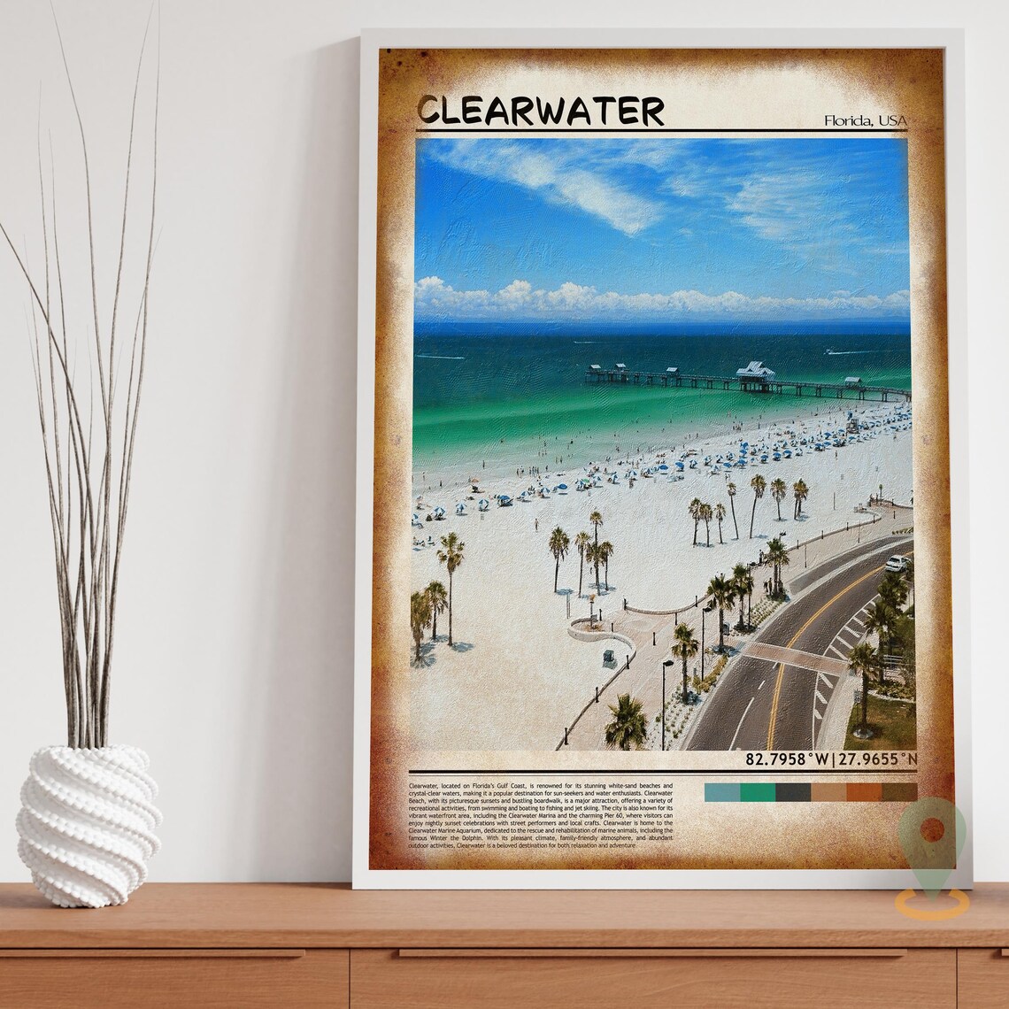 Clearwater Florida Pier White Sand Beach Oil Painting Travel Poster - Image 3