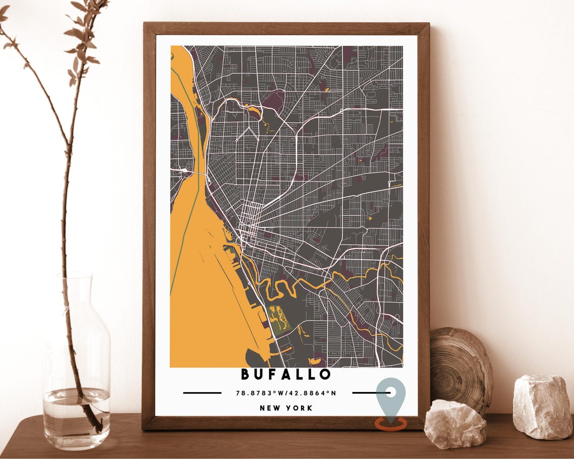 Buffalo New York City Street Map Navy Cream Poster Wall Decor - Image 4