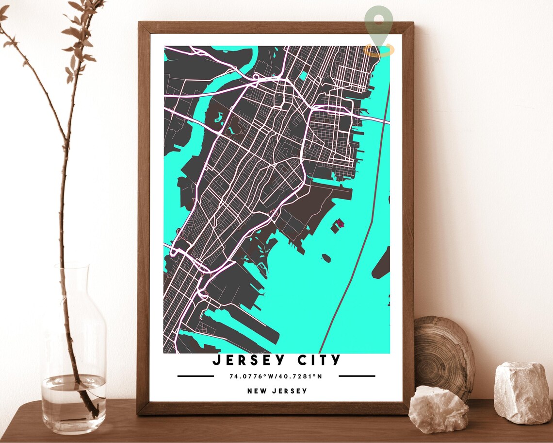 Jersey City New Jersey Vibrant Orange City Street Map Poster - Image 5
