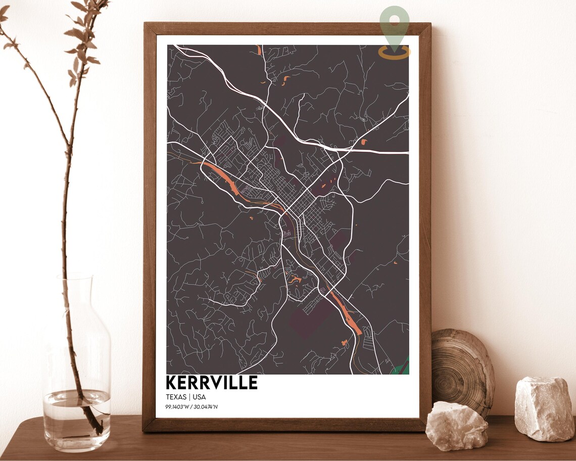 Kerrville Texas Red Minimal City Street Map Design Travel Poster - Image 3