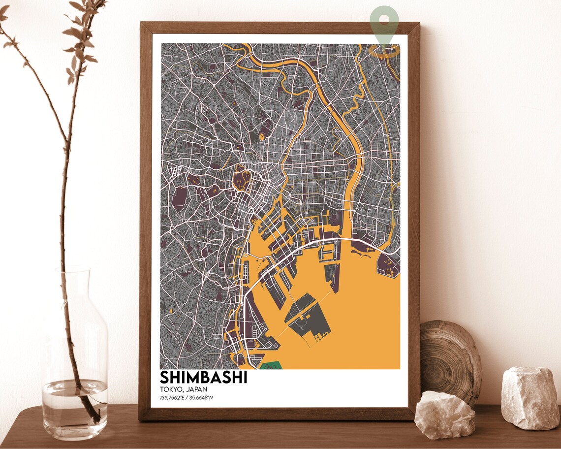 Shimbashi Tokyo Japan Navy Yellow Modern City Map Art Poster - Image 6
