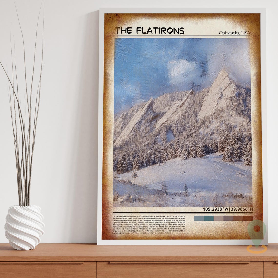Boulder Flatirons Colorado Snowy Rocky Mountain Painterly Poster - Image 3