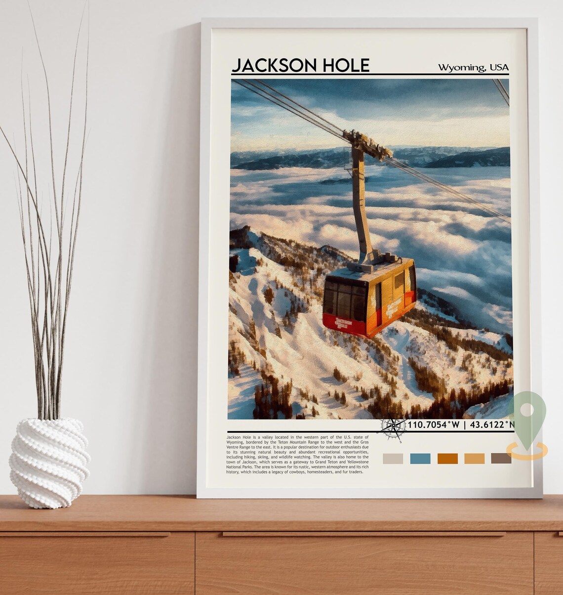 Jackson Hole Wyoming Ski Gondola Mountain Resort Winter Poster - Image 3