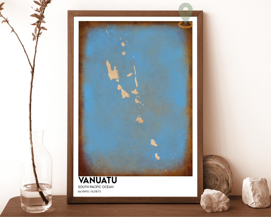 Vanuatu South Pacific Peach Archipelago Navy Island Map Poster - Image 6
