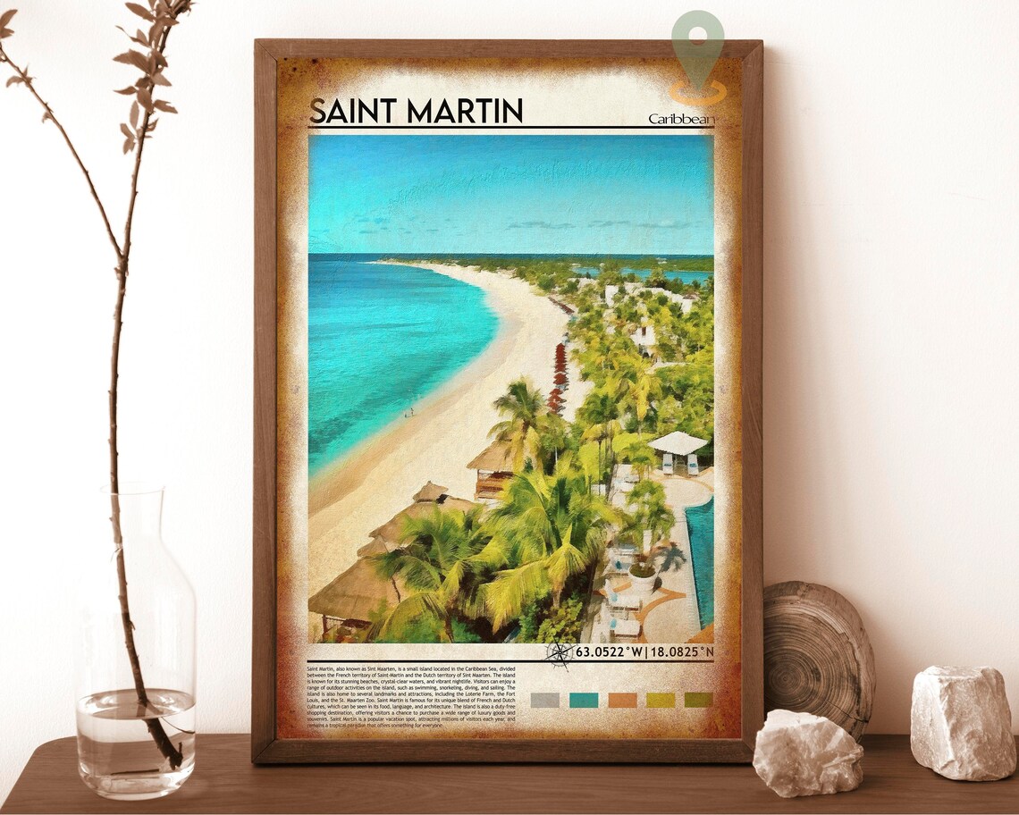 Saint Martin Caribbean Aerial Beach Travel Poster Island Paradise - Image 6