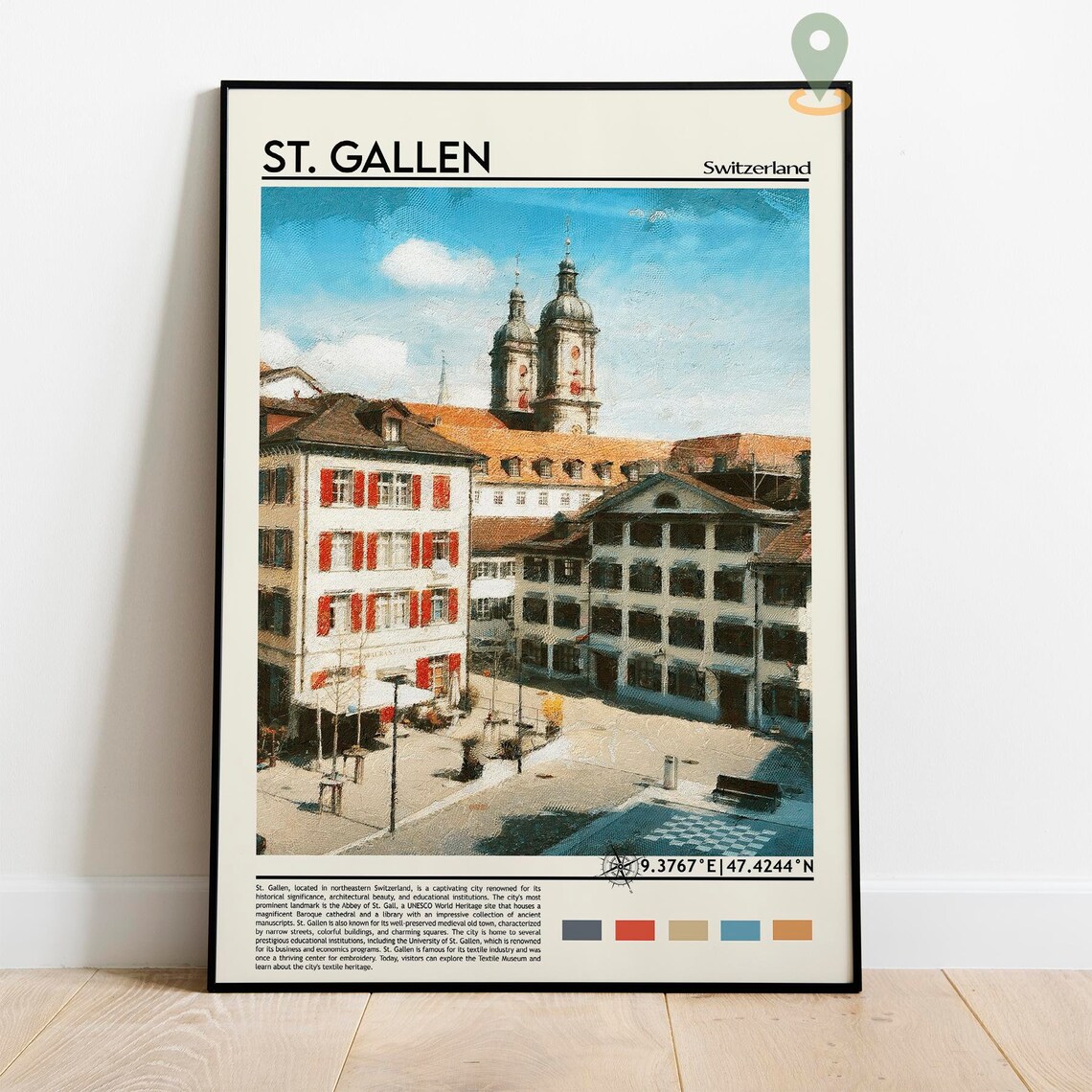 St. Gallen Switzerland Abbey Cathedral Towers Watercolor Poster - Image 2