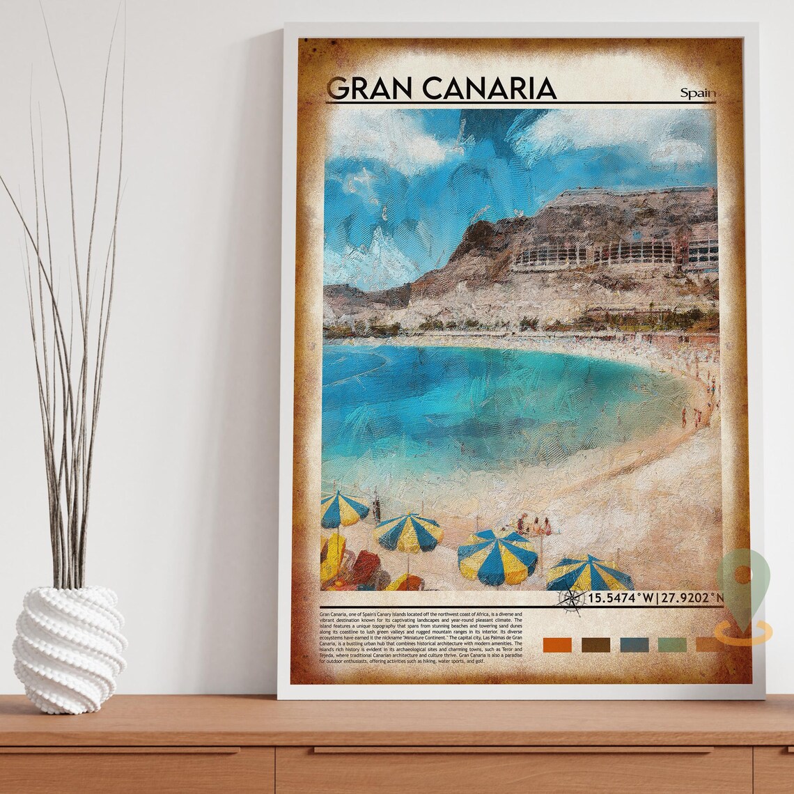Gran Canaria Spain Canary Islands Beach Painting Travel Poster - Image 4