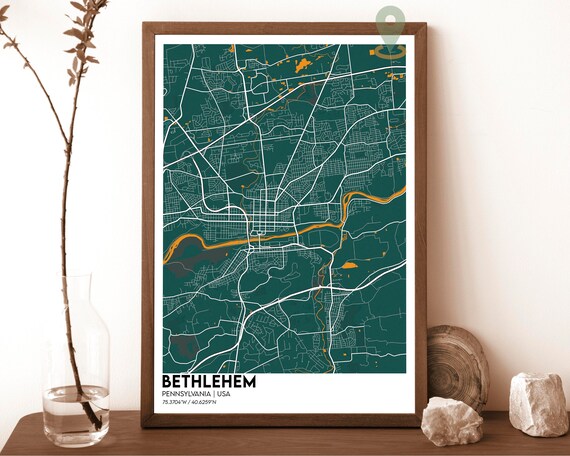 Bethlehem Pennsylvania City Street Map Teal Art Print for Hometown Pride