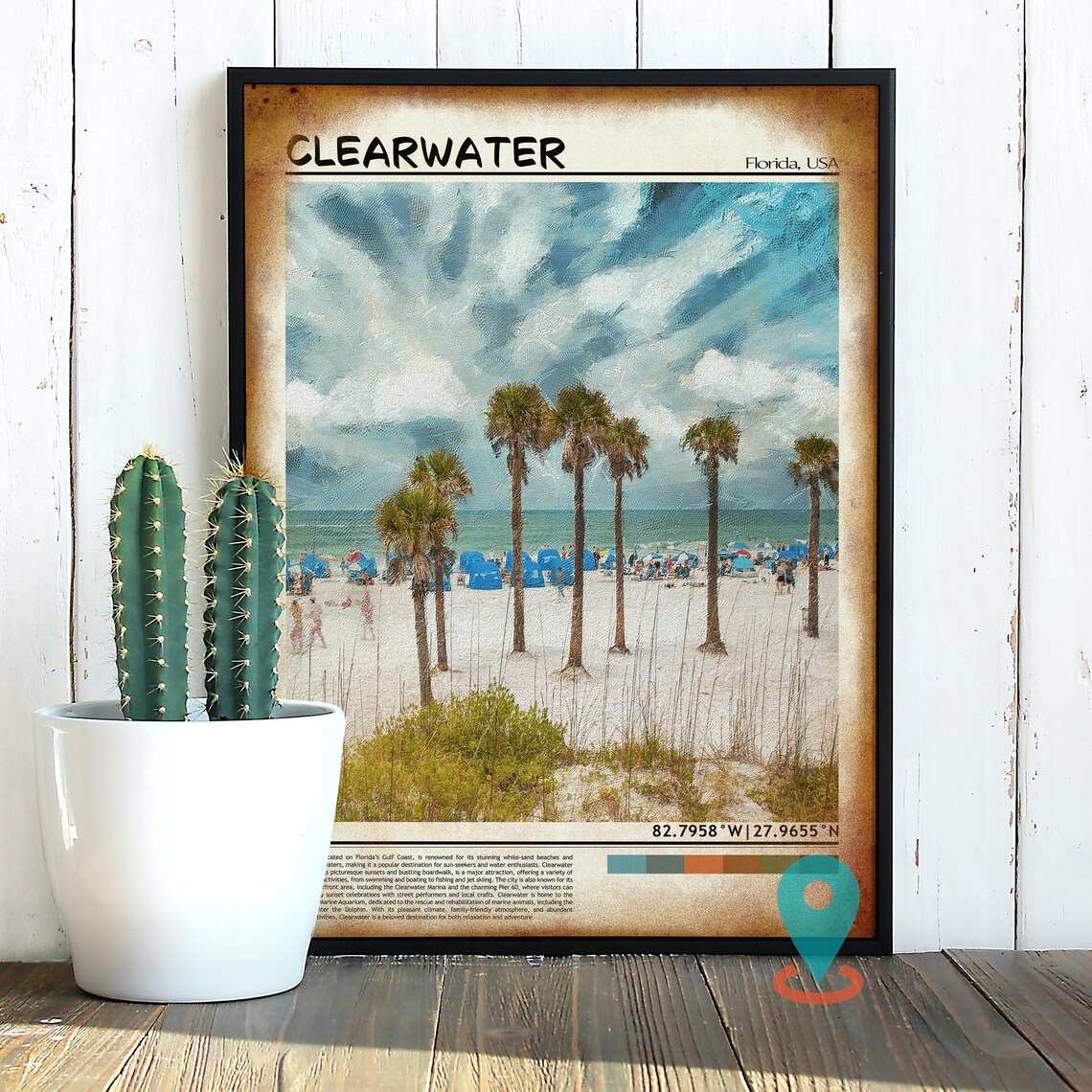Clearwater Florida Palm Trees Beach Dunes Oil Painting Travel Poster - Image 2