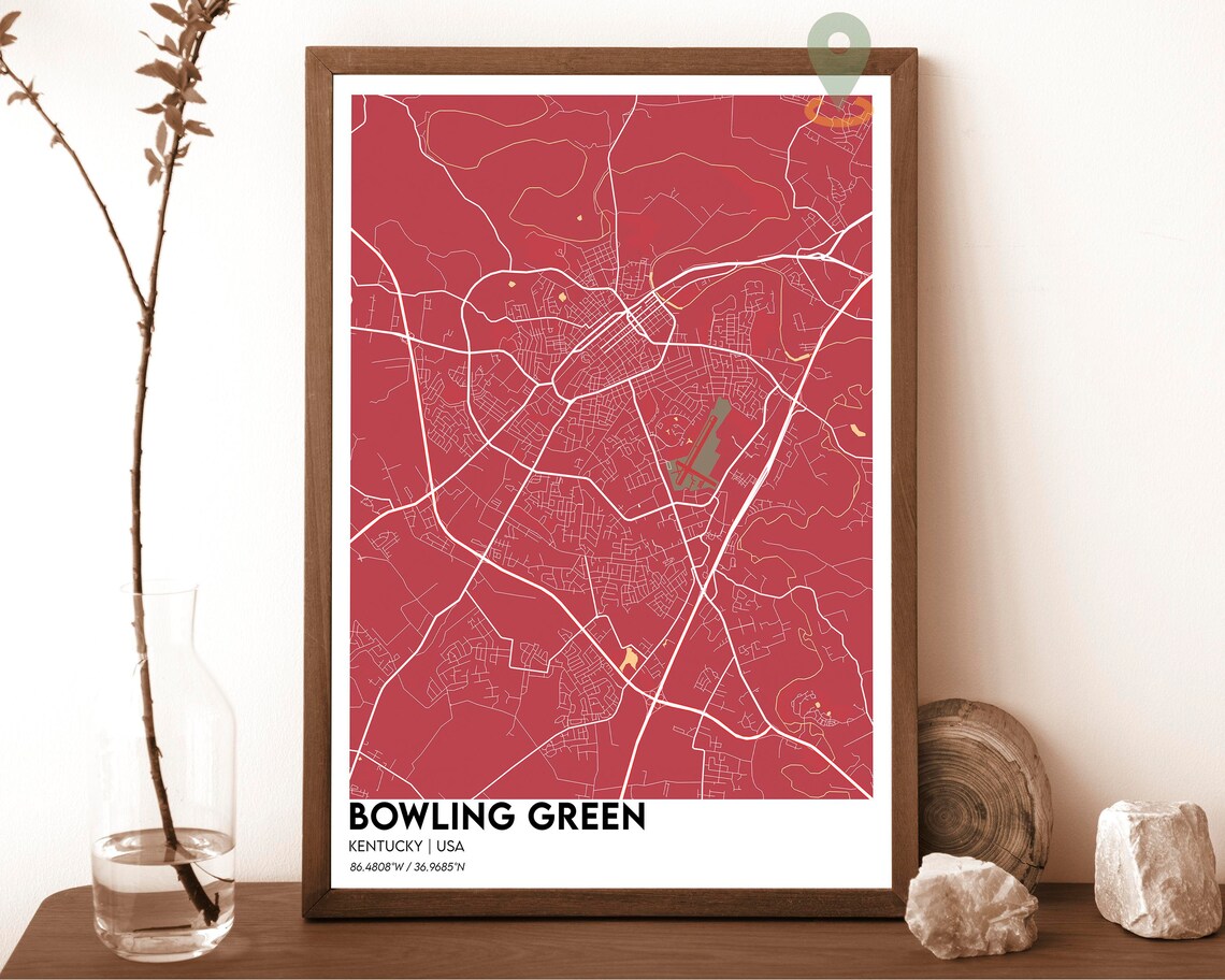 Bowling Green Kentucky Forest Green City Street Map Modern Wall Art - Image 3