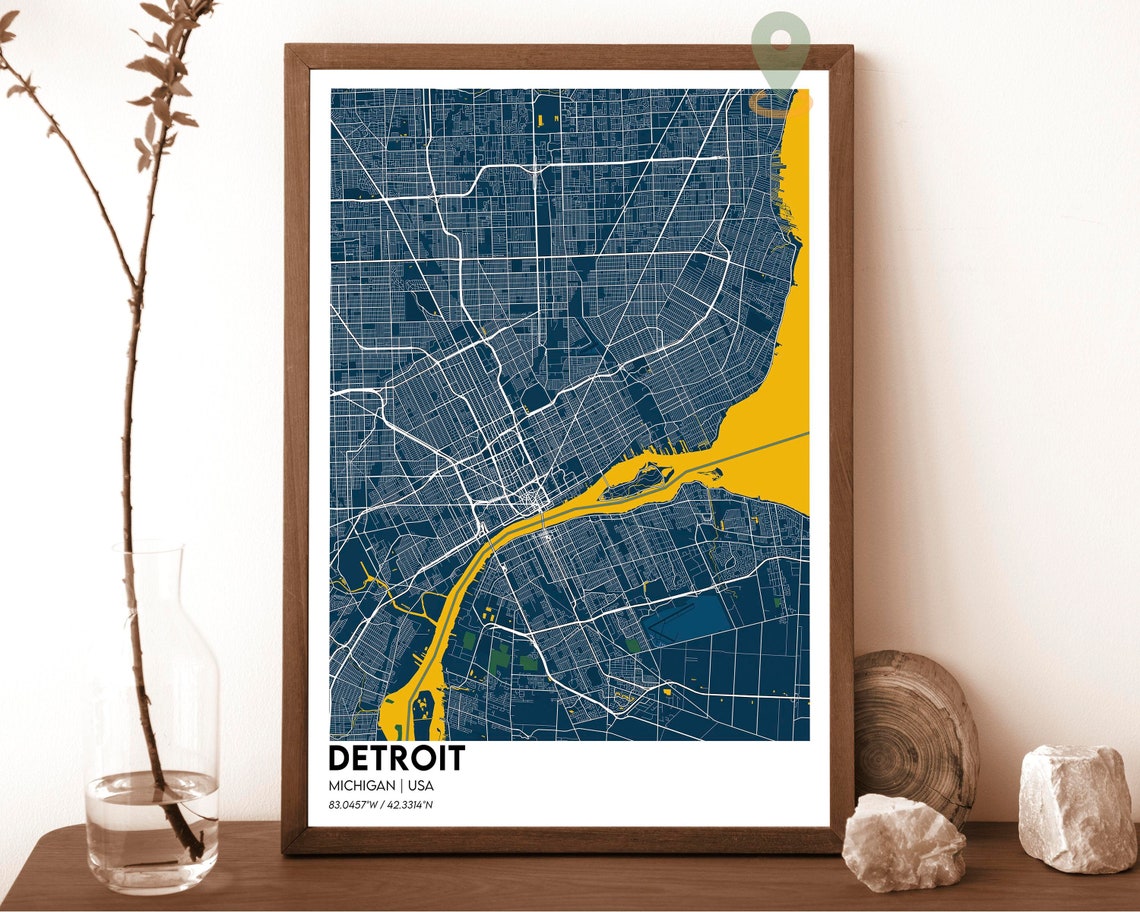 Detroit Michigan Crimson Red River City Map Modern Art Poster - Image 6