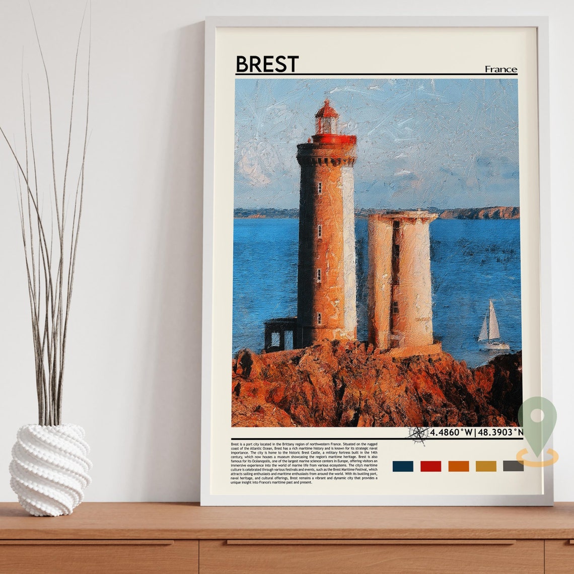 Brest France Lighthouse Coastal Cliffs Sailboat Travel Poster - Image 5