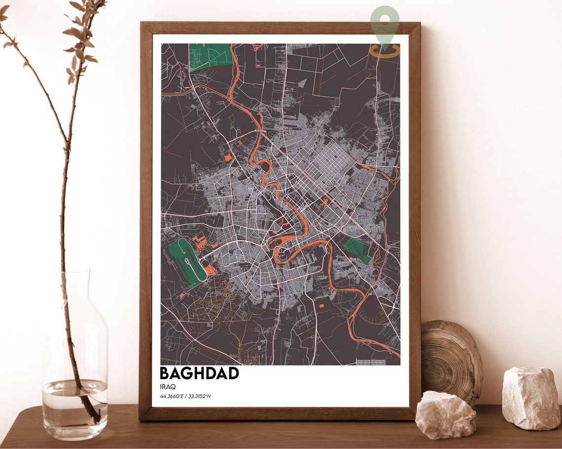 Baghdad Iraq City Map Dark Tigris River Street Network Poster - Image 5