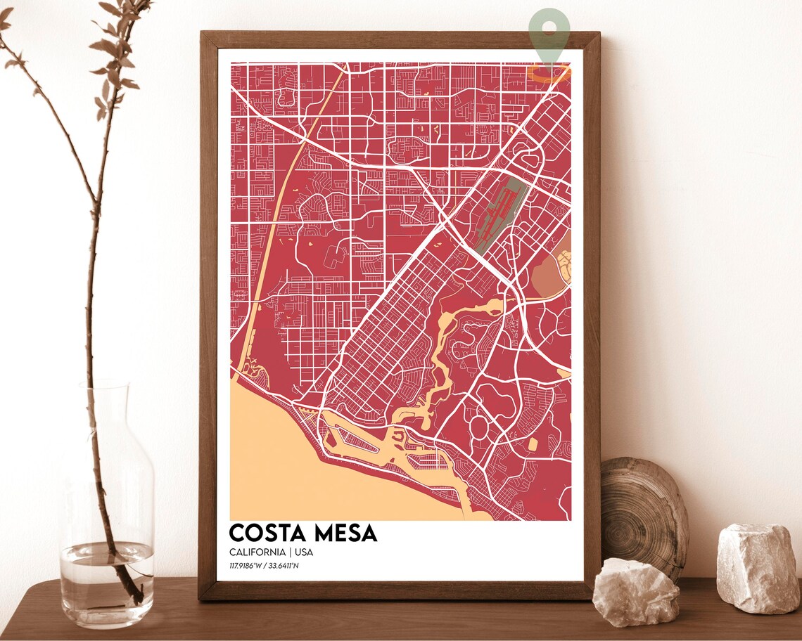 Costa Mesa California Neon Purple Modern City Map Art Poster - Image 3